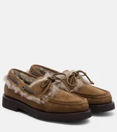 Chaussures bateau en daim et shearling