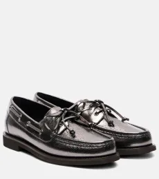 Chaussures bateau Monili en cuir métallisé