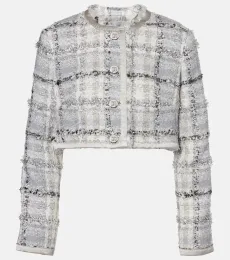 Checked cropped lame tweed jacket Checked cropped lame tweed jacket