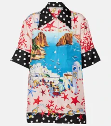Chemise Capri imprimée en satin de soie Chemise Capri imprimée en satin de soie