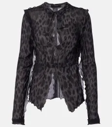Chemise en soie mélangée à imprimé léopard Chemise en soie mélangée à imprimé léopard