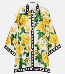 Chemise oversize en soie à imprimé floral Chemise oversize en soie à imprimé floral