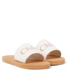 Chloà Kids Logo embossed denim slides Chloà Kids Logo embossed denim slides