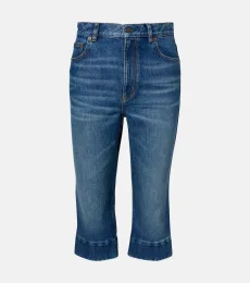 ChloÃ Leather-trimmed capri jeans