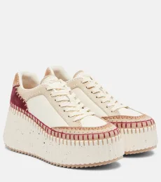 Chloà Nama suede-trimmed leather platform sneakers Chloà Nama suede-trimmed leather platform sneakers