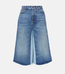 Chloà Patchwork high-rise denim culottes Chloà Patchwork high-rise denim culottes