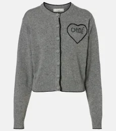Chloé Cardigan en laine et cachemire à logo Chloé Cardigan en laine et cachemire à logo