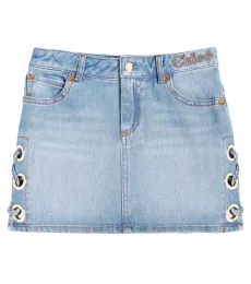 Chloé Kids Falda de denim con encaje Chloé Kids Falda de denim con encaje