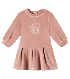Chloé Kids Robe en velours de coton à logo