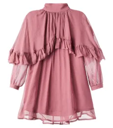 Chloé Kids Vestido de seda con capa y volantes