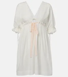 Chloé Vestido corto en mezcla de algodón con bordado inglés Chloé Vestido corto en mezcla de algodón con bordado inglés
