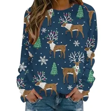 Christmas Costume Women Funny Black Jumper Pamper Gifts for Women Exploring Women's Christmas Printed Round Neck Top Casual Loose Fitting Long Sleeved Sweater Womens Clothing Sale Clearance Uk
