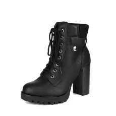Chunky Round Toe High Heel Ankle Boots Chunky Round Toe High Heel Ankle Boots