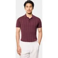 Claret Inverted Rib Knitted Polo Shirt Cotton Plain Men's Claret Inverted Rib Knitted Polo Shirt Cotton Plain Men's