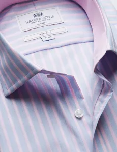 Classic Fit Blue Pink Bold Stripe Non-Iron Shirt Contrast Detail Chest Pocket BluePink Striped Men's Classic Fit Blue Pink Bold Stripe Non-Iron Shirt Contrast Detail Chest Pocket BluePink Striped Men's