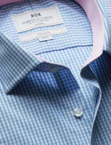 Classic Fit Blue White Gingham Check Non-Iron Shirt Contrast Detail Chest Pocket BlueWhite Plaid Men's Classic Fit Blue White Gingham Check Non-Iron Shirt Contrast Detail Chest Pocket BlueWhite Plaid Men's
