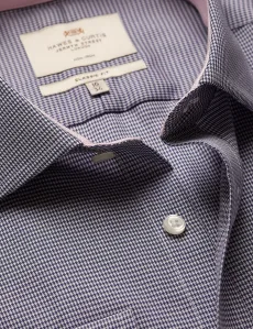 Classic Fit Navy White Dogtooth Twill Non-Iron Shirt Contrast Detail Chest Pocket Plaid Men's Classic Fit Navy White Dogtooth Twill Non-Iron Shirt Contrast Detail Chest Pocket Plaid Men's