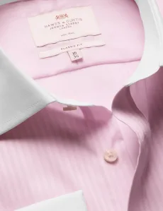 Classic Fit Pink Herringbone Stripe Non-Iron Shirt Contrast Detail Striped Men's Classic Fit Pink Herringbone Stripe Non-Iron Shirt Contrast Detail Striped Men's
