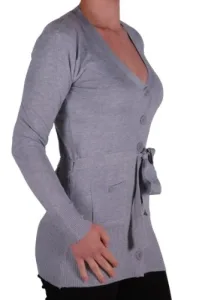 Classic Womens Plain Belted Cardi Knitted Ladies Belted Cardigan One Size LightGrey