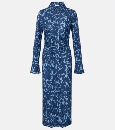 Claudia printed ruched jersey shirt dress Claudia printed ruched jersey shirt dress