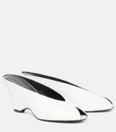 Cloak 75 leather peep-toe wedge mules