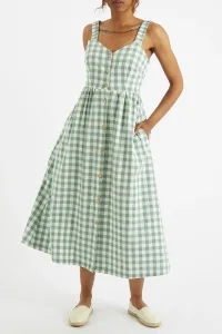 Clover Picnic Check Button Through Midi Sundress - Green - green