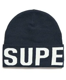 'Code Mountain' Knitted Beanie Hat (Deep Navy/Optic) One Size