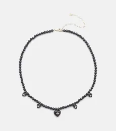 Collier Carved Heart en or 14 ct, perles, diamants et onyx