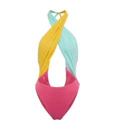 Colorblocked cutout swimsuit