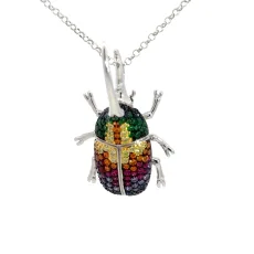 Colorful Scarab Beetle Silver BroochPendant