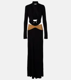Contour cutout suede-trimmed jersey gown Contour cutout suede-trimmed jersey gown