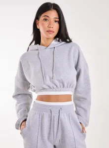 Contrast Waistband Cropped Hoodie GREY Contrast Waistband Cropped Hoodie GREY