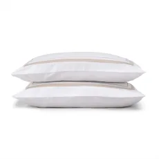 Cotton Collection Border Pillowcase Pair - Natural