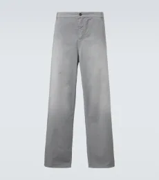 Cotton twill wide-leg pants