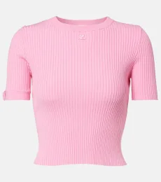 Courrèges Crop top acanalado con logo