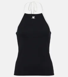 Courrèges Logo tie-back cotton halterneck top Courrèges Logo tie-back cotton halterneck top