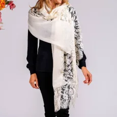 Cream Cashmere and Chantilly Lace Shawl Cream Cashmere and Chantilly Lace Shawl