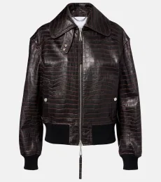 Croc-effect leather blouson jacket Croc-effect leather blouson jacket