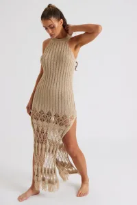 Crochet Tassel Knit Midaxi Dress Gold / Crochet Tassel Knit Midaxi Dress Gold /