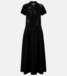 Crochet-trimmed cotton poplin midi dress Crochet-trimmed cotton poplin midi dress