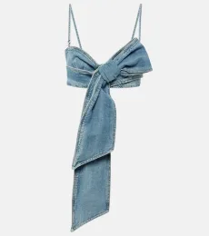 Crop top de denim con lazo