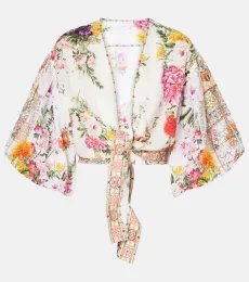 Crop top de lino floral anudado