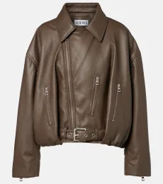 Cropped leather biker jacket