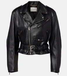 Cropped leather biker jacket
