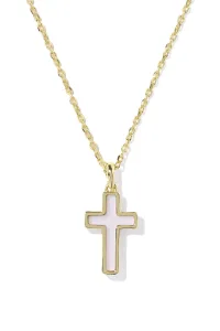 Cross Gold Pendant Necklace Matte Blush Pink Dichroic Glass Cross Gold Pendant Necklace Matte Blush Pink Dichroic Glass