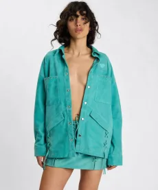 Cross My Heart Laced Suede Jacket - Mint Green Size SML
