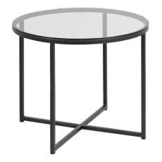 Cross Round Metal Side Table With Smoked Glass Top Cross Round Metal Side Table With Smoked Glass Top