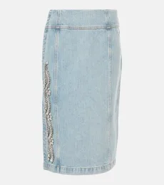 Crystal-embellished denim midi skirt Crystal-embellished denim midi skirt