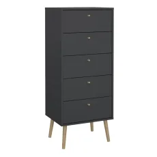 Cumbria Tall Narrow 5 Drawer Chest of Drawers Tallboy in Dark Grey Cumbria Tall Narrow 5 Drawer Chest of Drawers Tallboy in Dark Grey