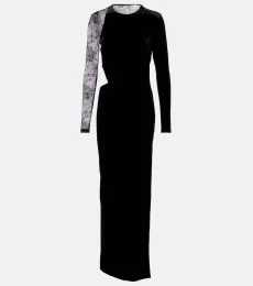 Cutout lace-trimmed velvet maxi dress Cutout lace-trimmed velvet maxi dress